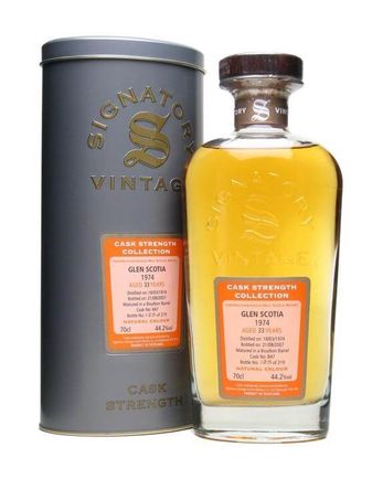 Glen Scotia 1974 33 jaar oud Bourbon Cask #847 Signatory Cask Strength Collection