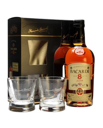 Bacardi 8 jaar oud and 2 Glass Pack